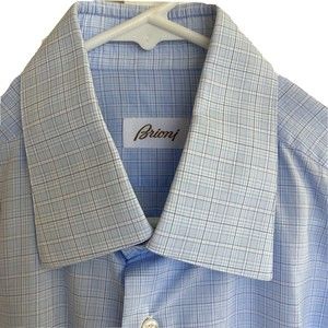 Brioni Shirt Mens Size: 41/16 French Cuff Blue Stripe Sleeve 25.25" Made Italy